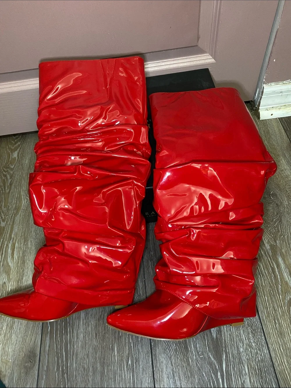 Red Patent Over-the-Knee Slouch Boots